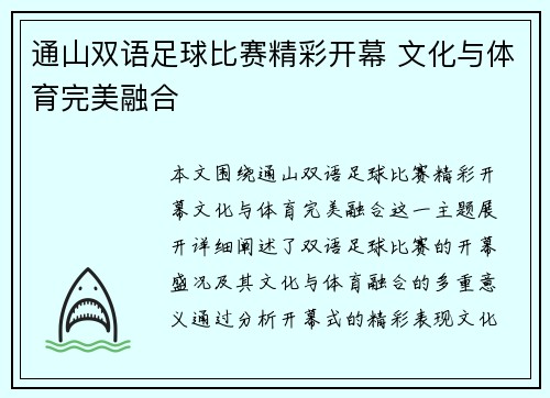 通山双语足球比赛精彩开幕 文化与体育完美融合