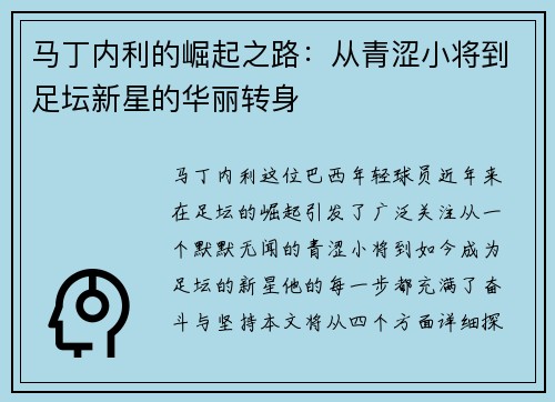 马丁内利的崛起之路：从青涩小将到足坛新星的华丽转身